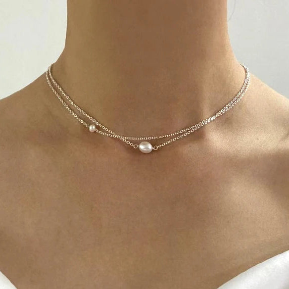 Layered Freshwater Pearl Necklace – 925 Sterling Silver