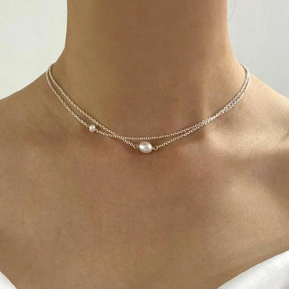 Layered Freshwater Pearl Necklace – 925 Sterling Silver