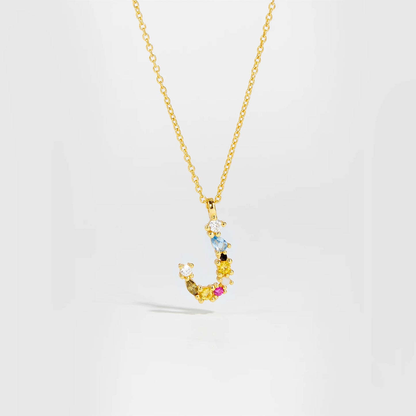 Colorful Crystal Initial Letter 925 Sterling Silver Necklace