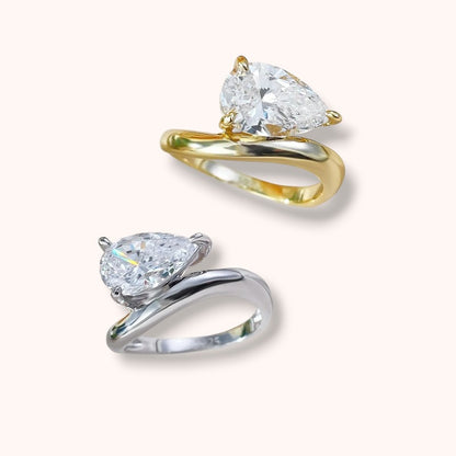 Teardrop Moissanite 925 Sterling Silver Ring – 1.5 Carat D Color VVS1