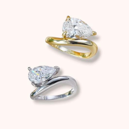 Teardrop Moissanite 925 Sterling Silver Ring – 1.5 Carat D Color VVS1