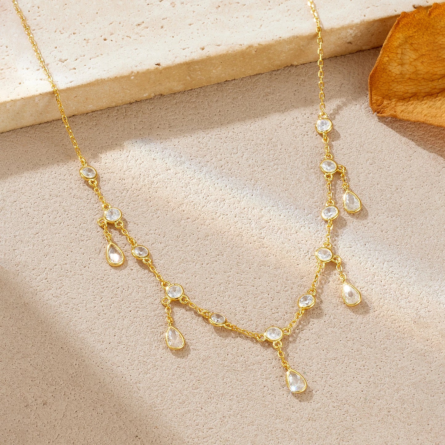 Teardrop Crystal Y Necklace 925 Sterling Silver | Dainty Drop Necklace