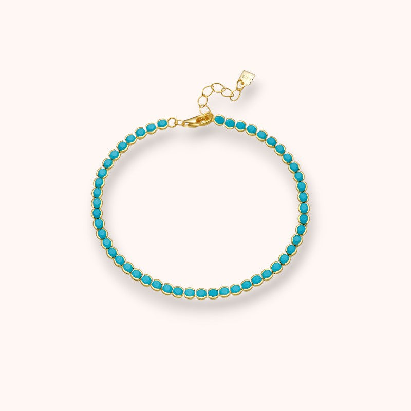 Turquoise Beads 925 Silver Tennis Bracelet