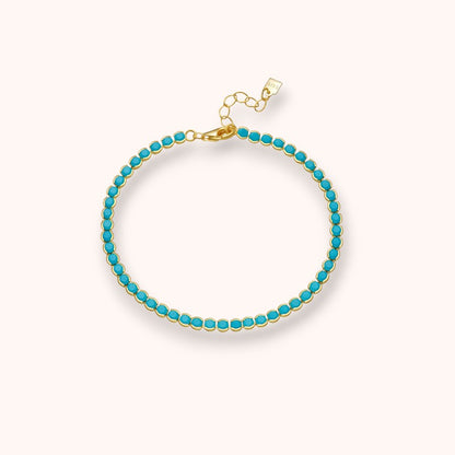 Turquoise Beads 925 Silver Tennis Bracelet
