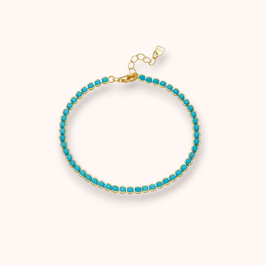 Turquoise Beads 925 Silver Tennis Bracelet