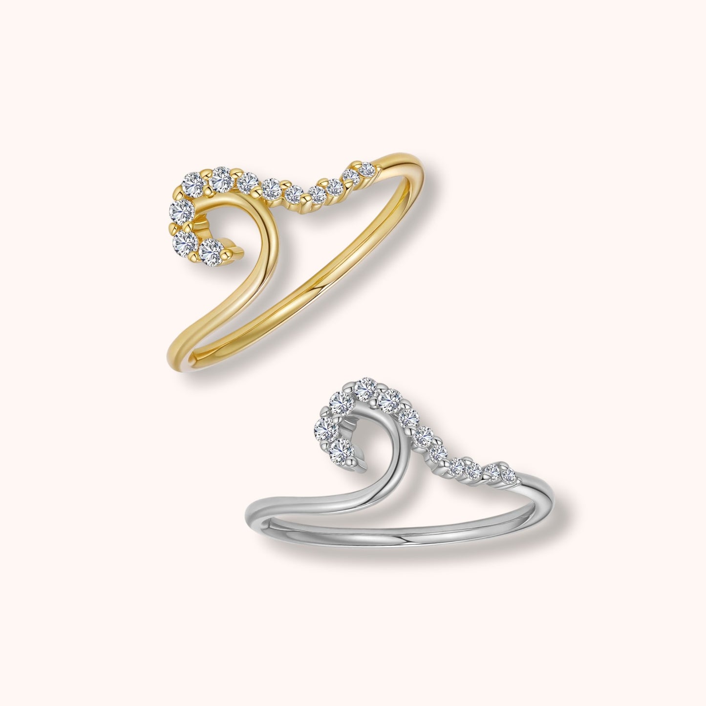 D Color VVS1 Moissanite Wave 925 Sterling Silver Ring