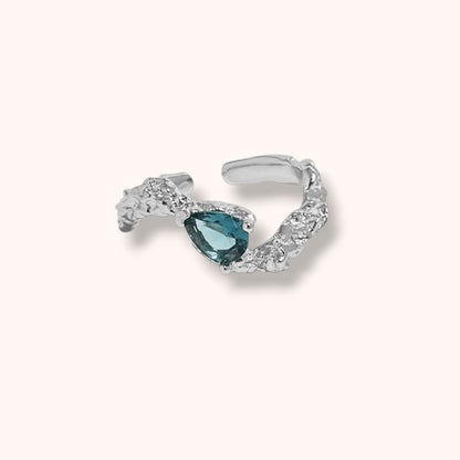 Deep Blue Current Open 925 Sterling Silver Ring