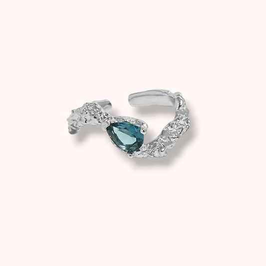 Deep Blue Current Open 925 Sterling Silver Ring