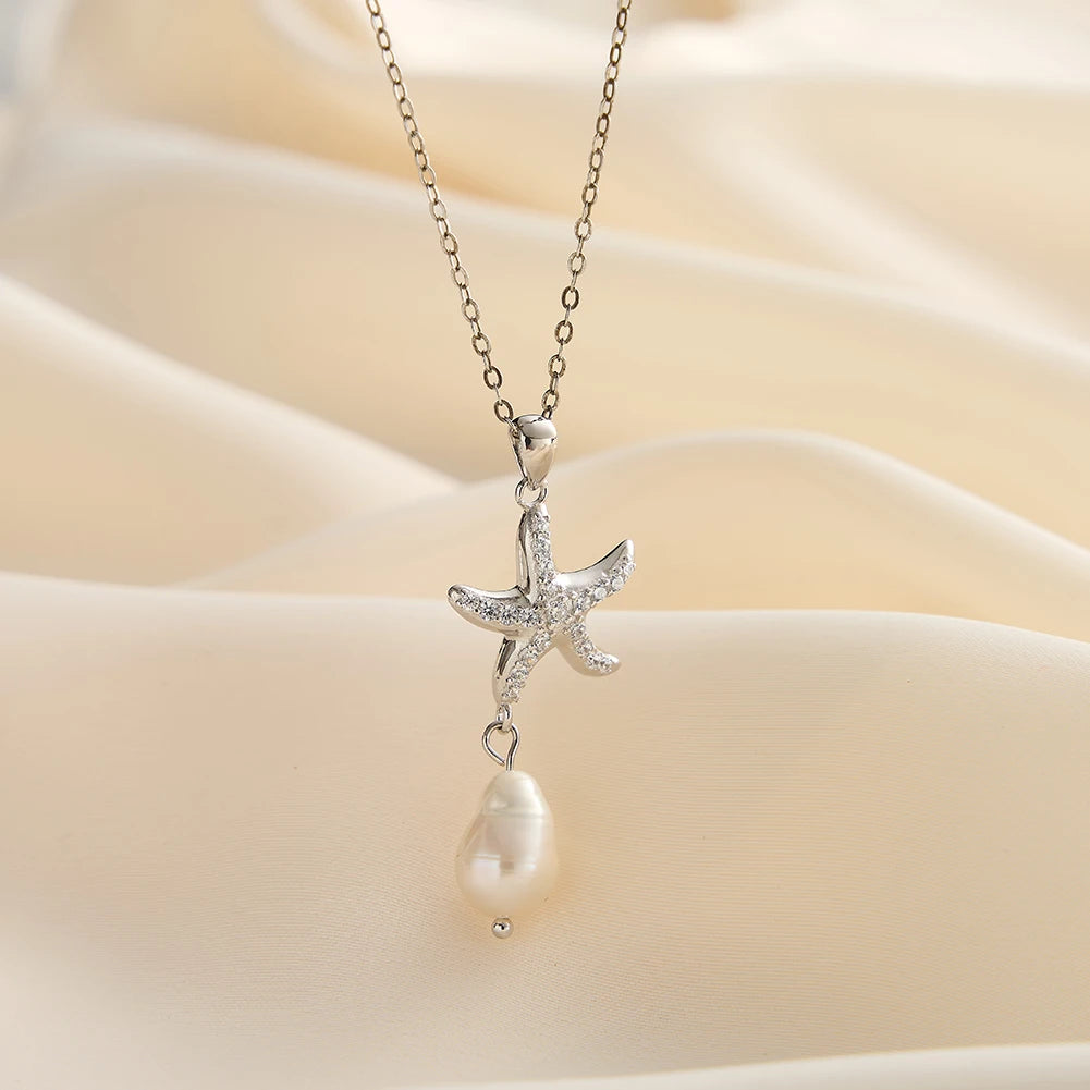 Starfish Pearl 925 Sterling Silver Necklace