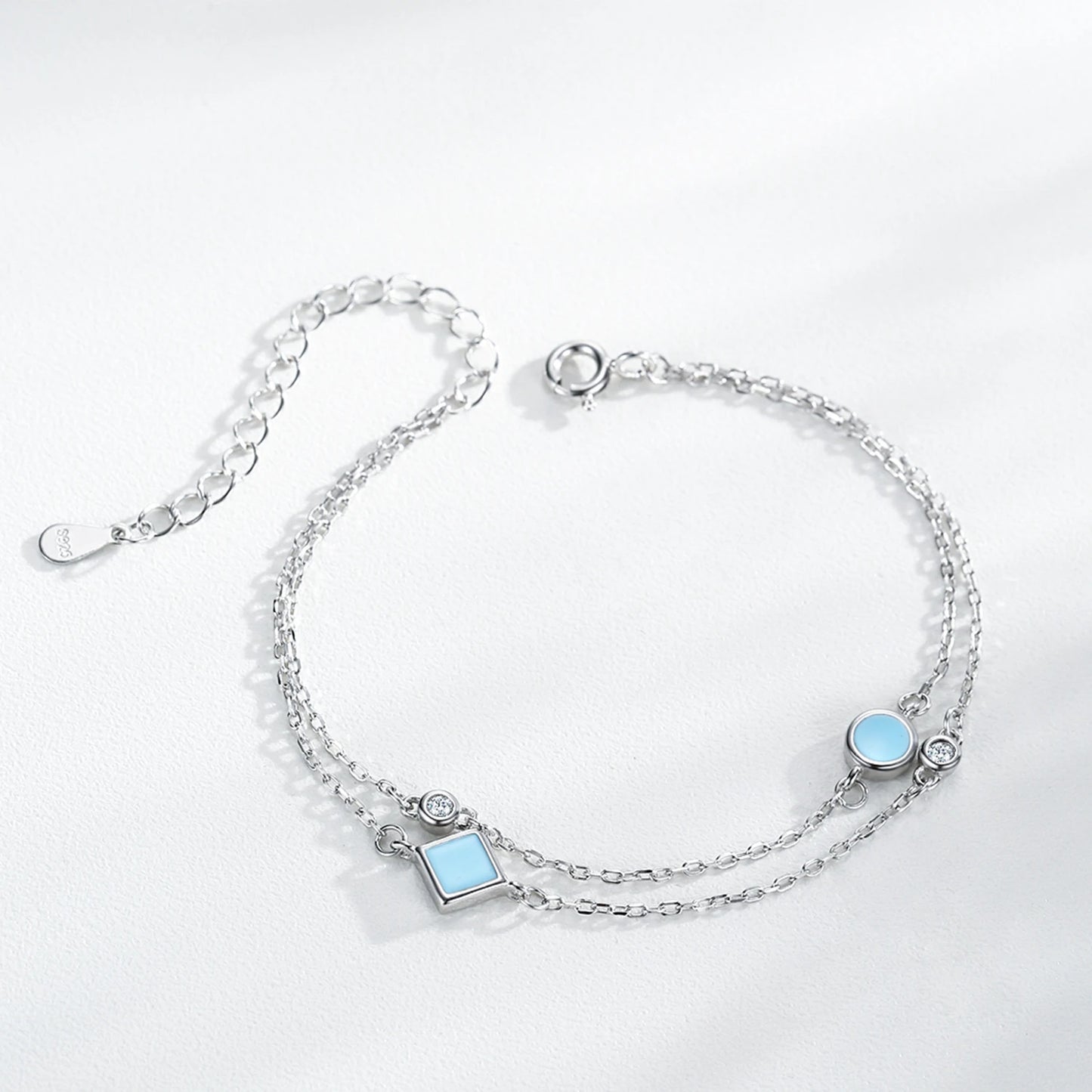 Aqua Link Bracelet | 925 Sterling Silver Adjustable Bracelet
