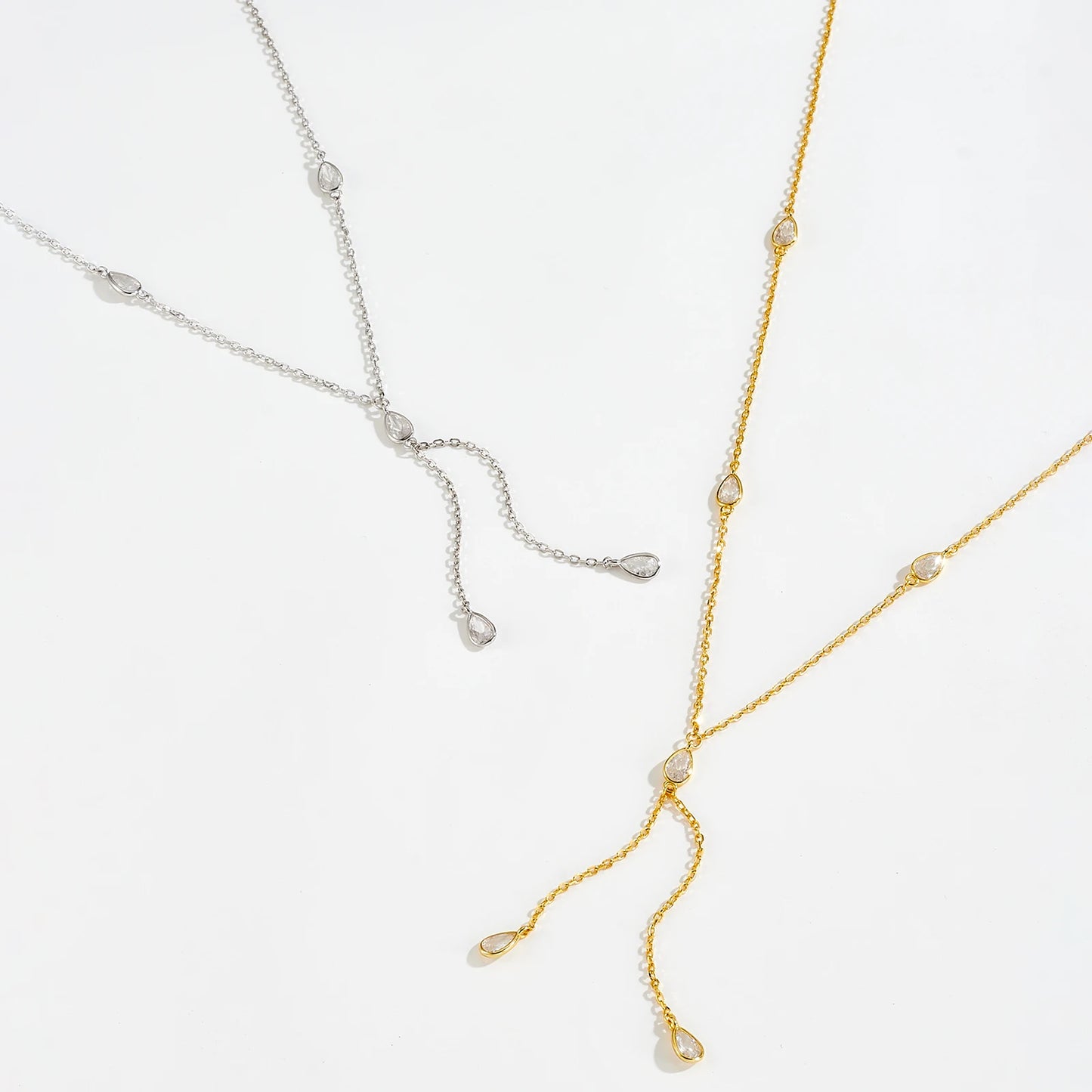 Teardrop Crystal Y Necklace 925 Sterling Silver | Dainty Drop Necklace