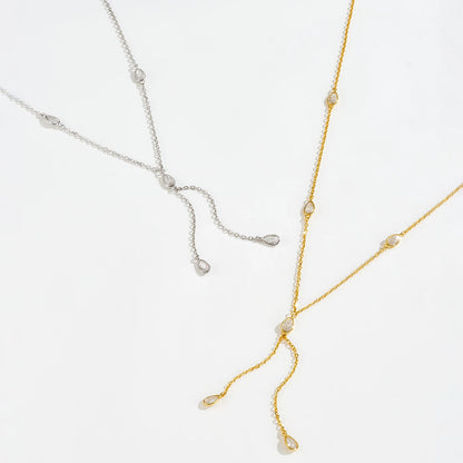 Teardrop Crystal Y Necklace 925 Sterling Silver | Dainty Drop Necklace