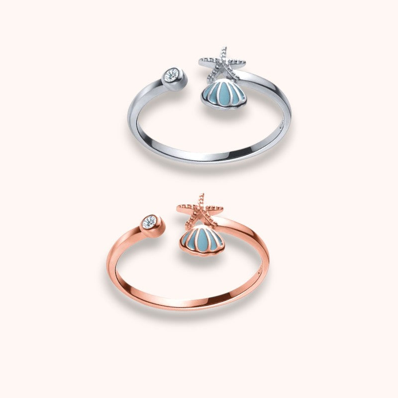 Cute Seashell Starfish 925 Sterling Silver Ring