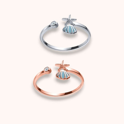 Cute Seashell Starfish 925 Sterling Silver Ring