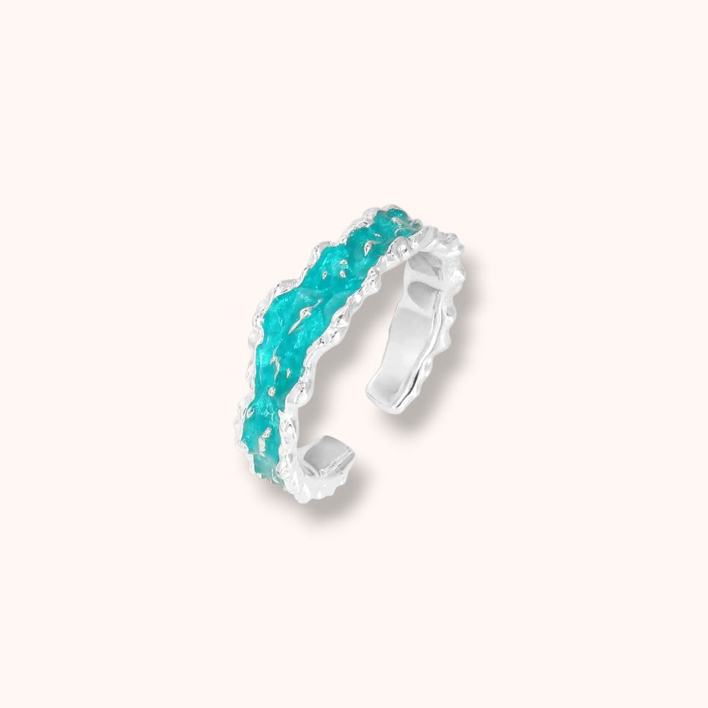 Ocean Turquoise Wave Band 925 Sterling Silver Ring