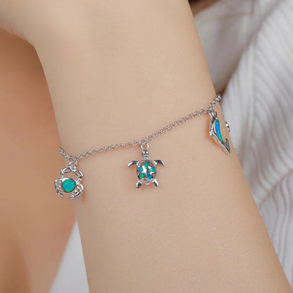 Ocean Opal Charm Bracelet – 925 Sterling Silver | Dolphin, Turtle & Crab Bracelet