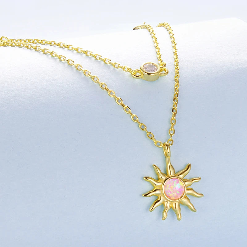 Sun Opal Layered Necklace – 925 Gold Plated Sterling Silver