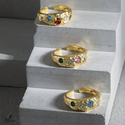 Colorful Zircon Gem Adjustable 925 Sterling Silver Ring