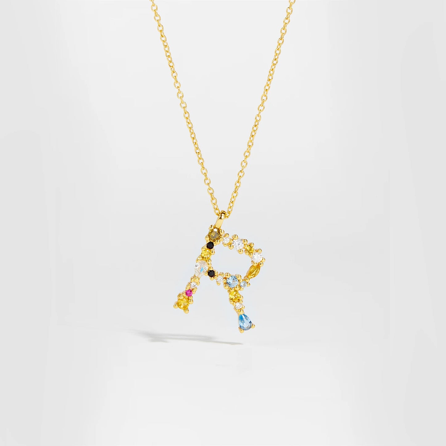 Colorful Crystal Initial Letter 925 Sterling Silver Necklace