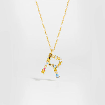 Colorful Crystal Initial Letter 925 Sterling Silver Necklace