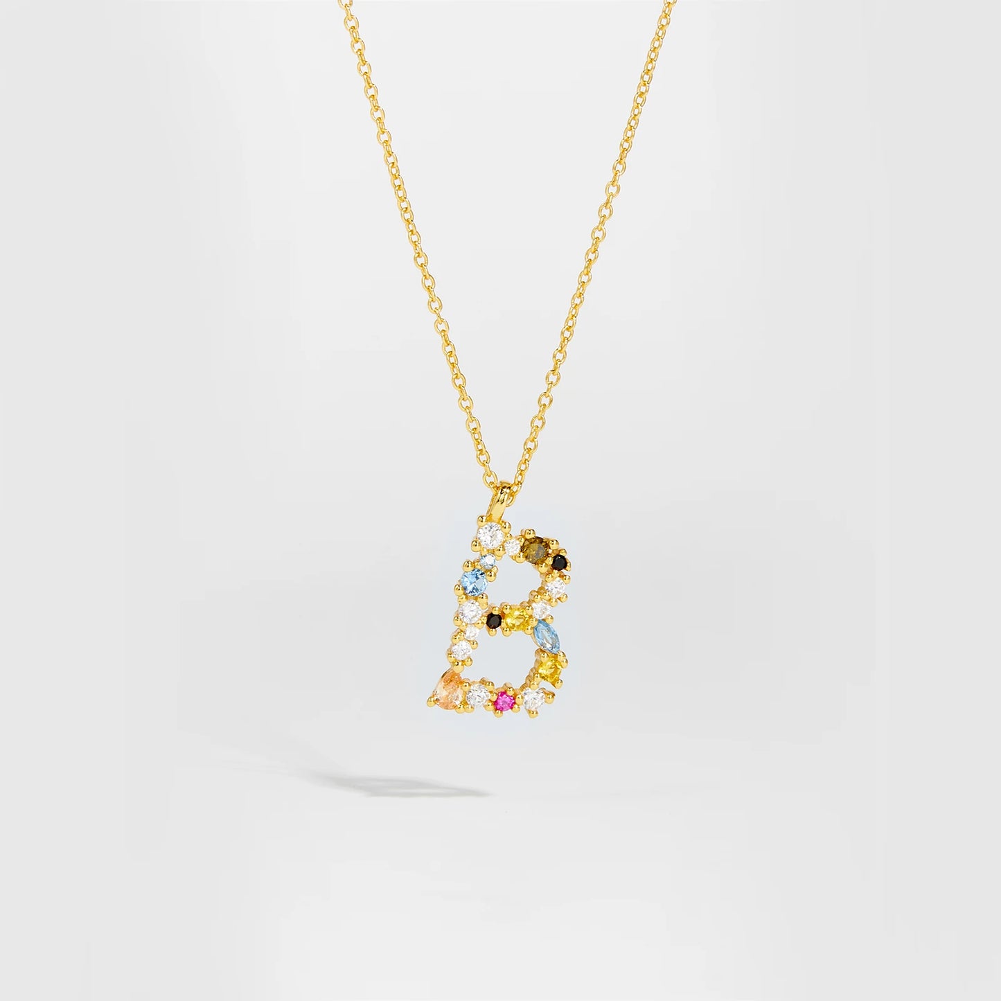 Colorful Crystal Initial Letter 925 Sterling Silver Necklace