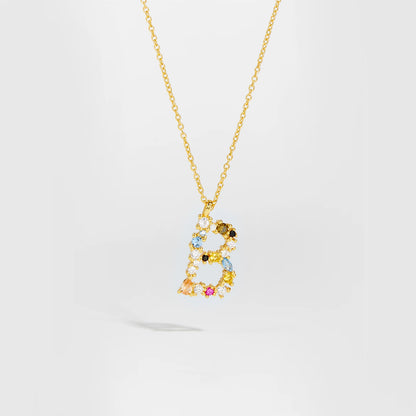 Colorful Crystal Initial Letter 925 Sterling Silver Necklace
