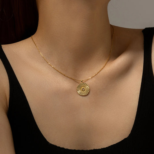 Sunburst Pendant 925 Sterling Silver Necklace | Minimal Coin Necklace