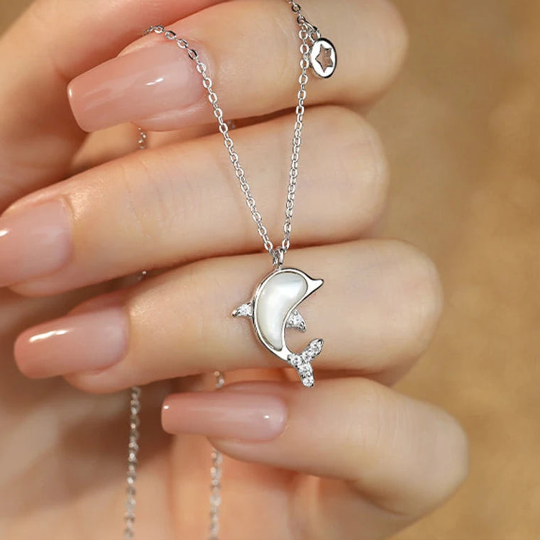 White Dolphin Necklace 925 Sterling Silver | Ocean-Inspired Necklace
