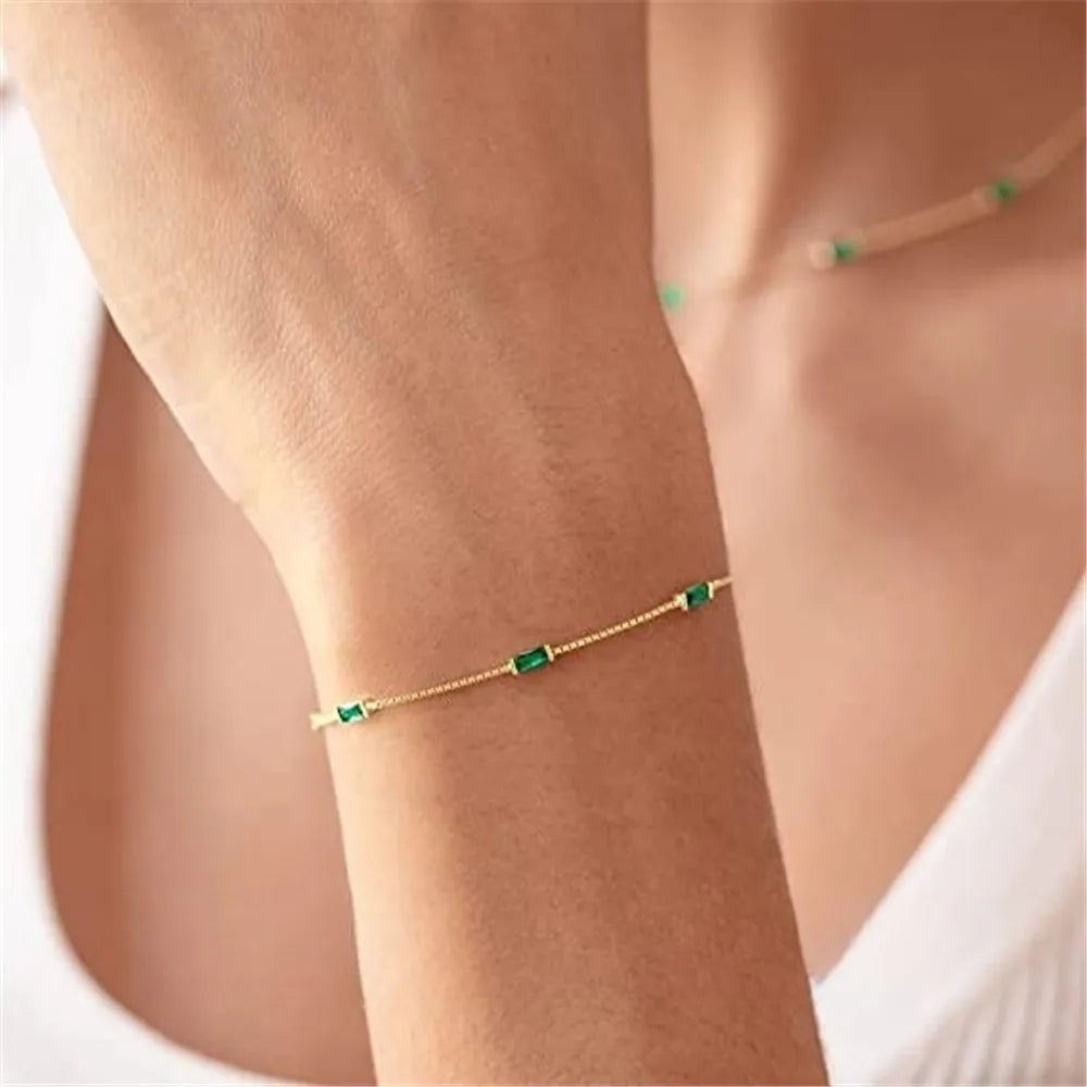 Emerald Green Baguette Chain 925 Sterling Silver Bracelet