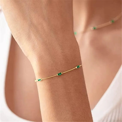 Emerald Green Baguette Chain 925 Sterling Silver Bracelet