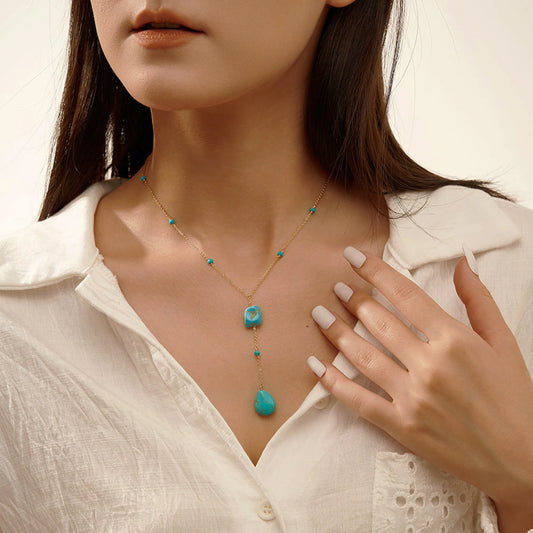 Turquoise Y-Drop 925 Sterling Silver Necklace