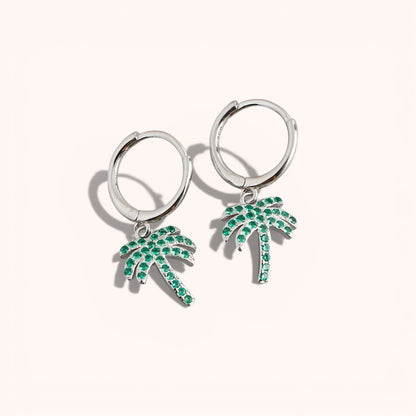 Palm Tree Zircon Hoop Earrings – 925 Sterling Silver