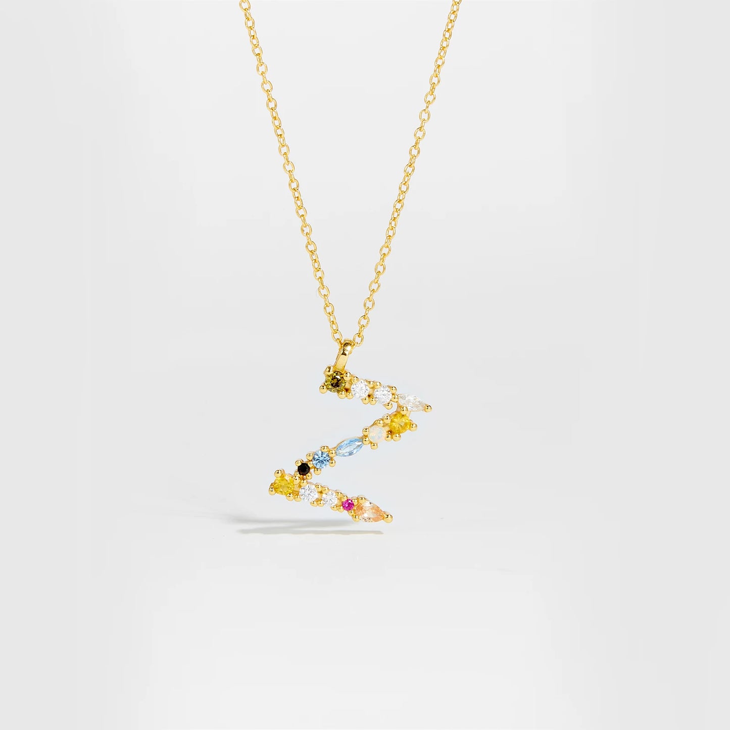 Colorful Crystal Initial Letter 925 Sterling Silver Necklace