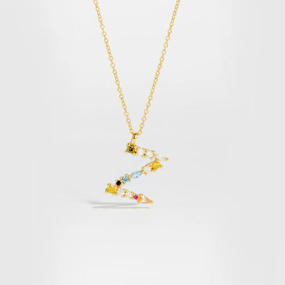 Colorful Crystal Initial Letter 925 Sterling Silver Necklace