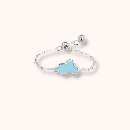 Cloud Blue Enamel Adjustable 925 Sterling Silver Ring | Minimal Sky Ring