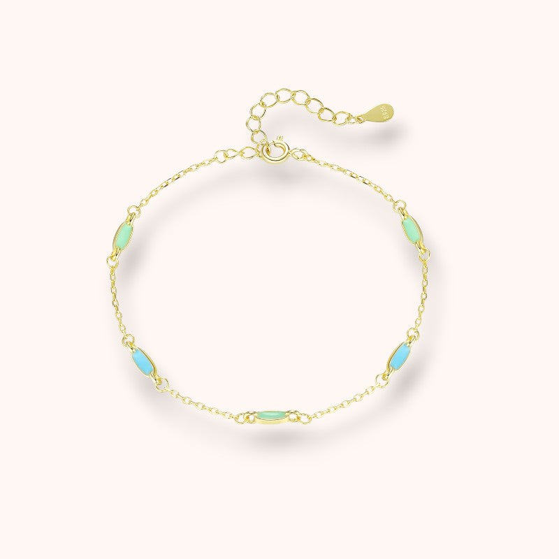 Blue Enamel Link Bracelet 925 Sterling Silver | Minimal Gold Adjustable Bracelet