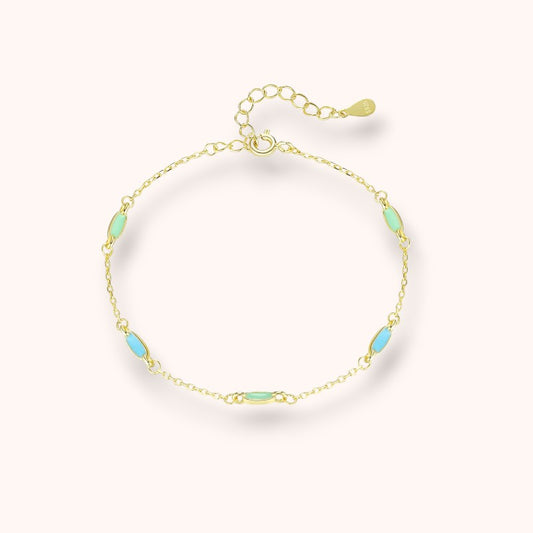 Blue Enamel Link Bracelet 925 Sterling Silver | Minimal Gold Adjustable Bracelet