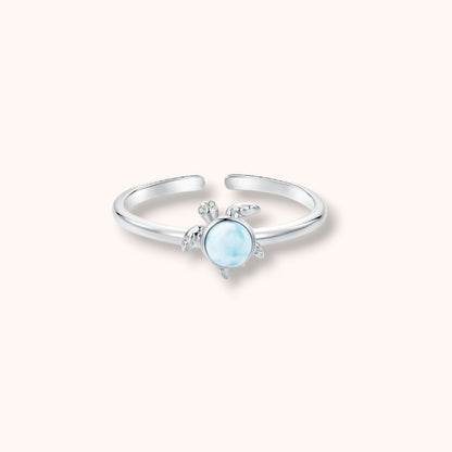 Blue Sea Turtle Open 925 Sterling Silver Ring | Ocean-Inspired Adjustable Ring