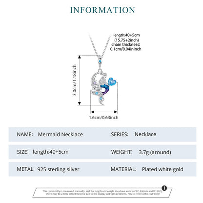 Mermaid Necklace – 925 Sterling Silver Ocean Blue Pendant