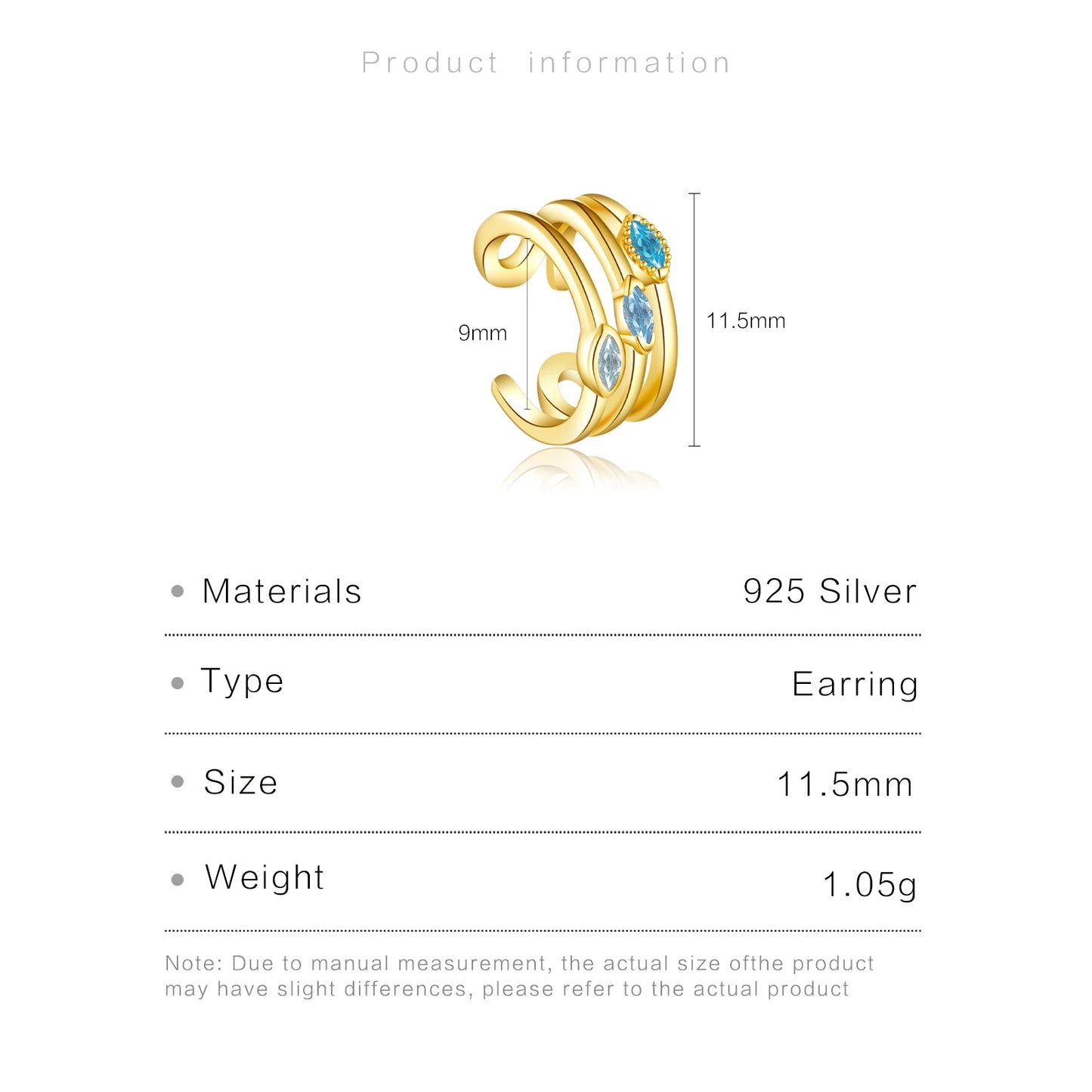 Aqua Twist 925 Sterling Silver Ear Cuff