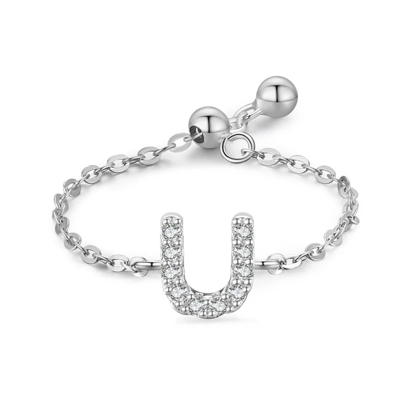 Personalized Alphabet Chain 925 Sterling Silver Ring
