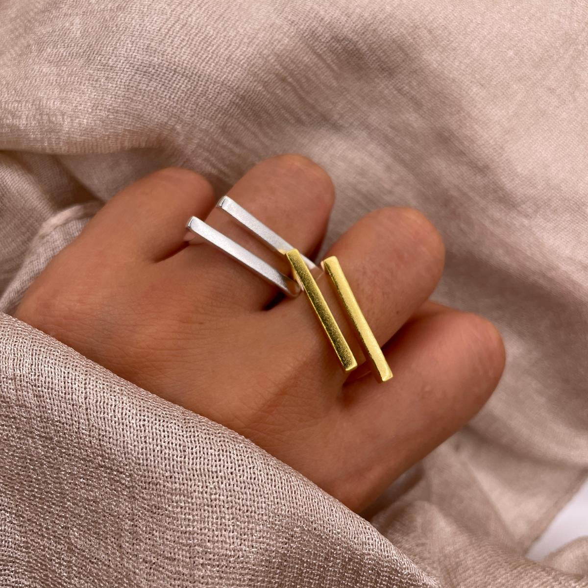Geometric Bar Adjustable 925 Sterling Silver Ring