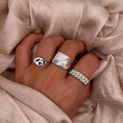 Wide Square Adjustable 925 Sterling Silver Ring