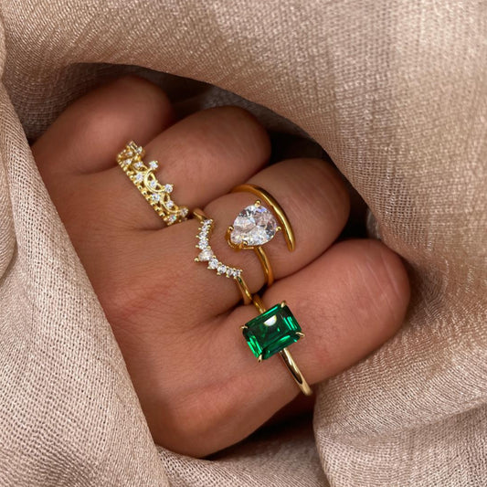 Elegant Adjustable Zircon Ring – 925 Sterling Silver | Gold & Silver Plated Open Band Jewelry