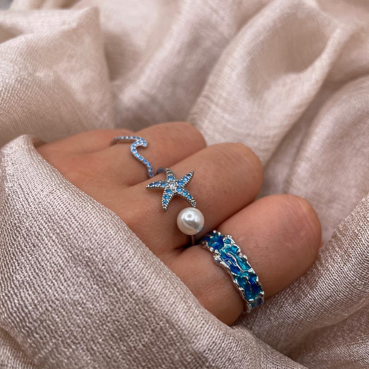 Starfish Pearl Adjustable 925 Sterling Silver Ring