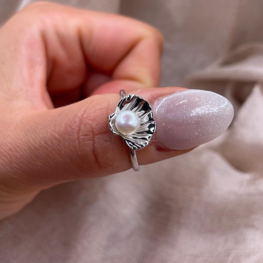 Shell Pearl Adjustable 925 Sterling Silver Ring