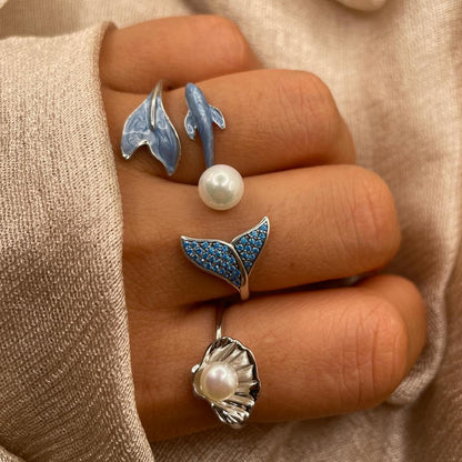 Whale Tail Pearl 925 Sterling Silver Ring