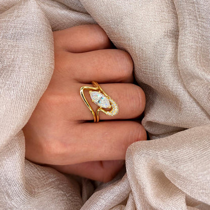 Mare D’Oro Wave 2ct Marquise Moissanite Ring Set – 925 Sterling Silver