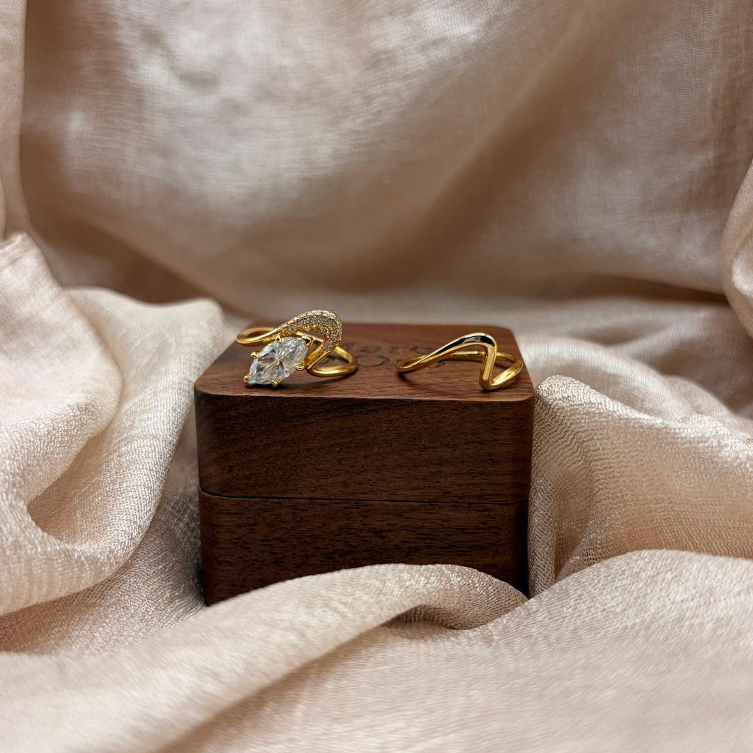 Mare D’Oro Wave 2ct Marquise Moissanite Ring Set – 925 Sterling Silver