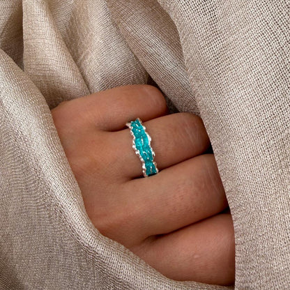 Ocean Turquoise Wave Band 925 Sterling Silver Ring